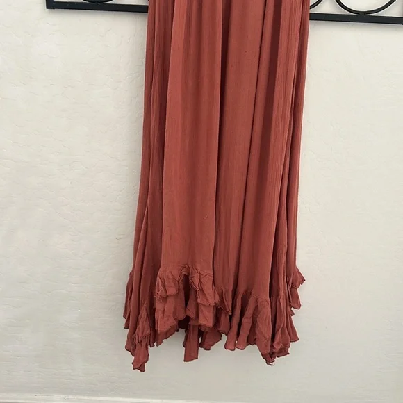 FREE PEOPLE Adella Lace Bralette Crinkle Lined Maxi Dress in Copper Brown Sz S. - Picture 14 of 16